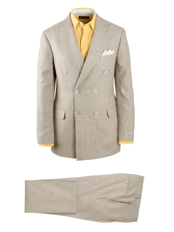 Linen Blend Plaid Peak Lapel Suit - Tan sold by Paul Fredrick