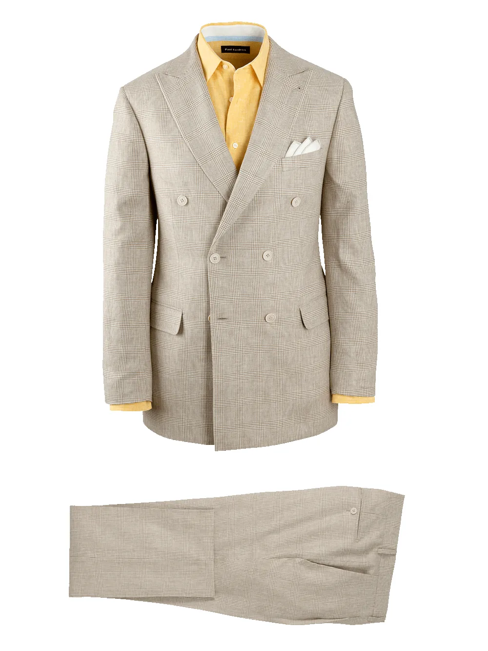 Linen Blend Plaid Peak Lapel Suit - Tan sold by Paul Fredrick