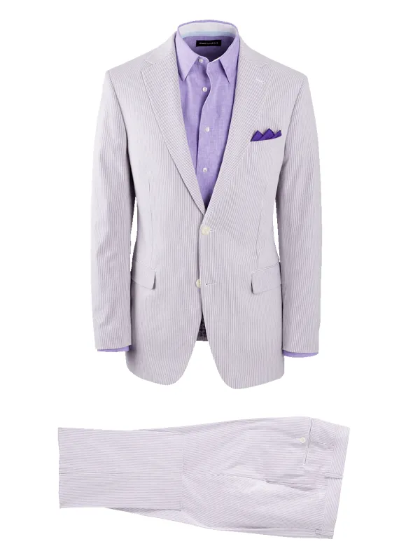 Cotton Stretch Stripe Seersucker Notch Lapel Suit - Purple/white sold by Paul Fredrick