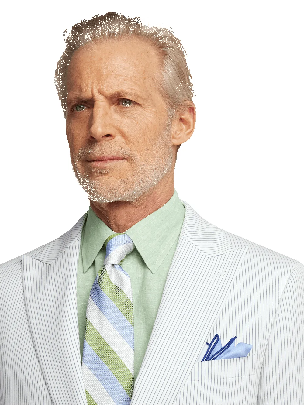 Cotton Stretch Stripe Seersucker Peak Lapel Suit - White/blue sold by Paul Fredrick product image thumbnail 3