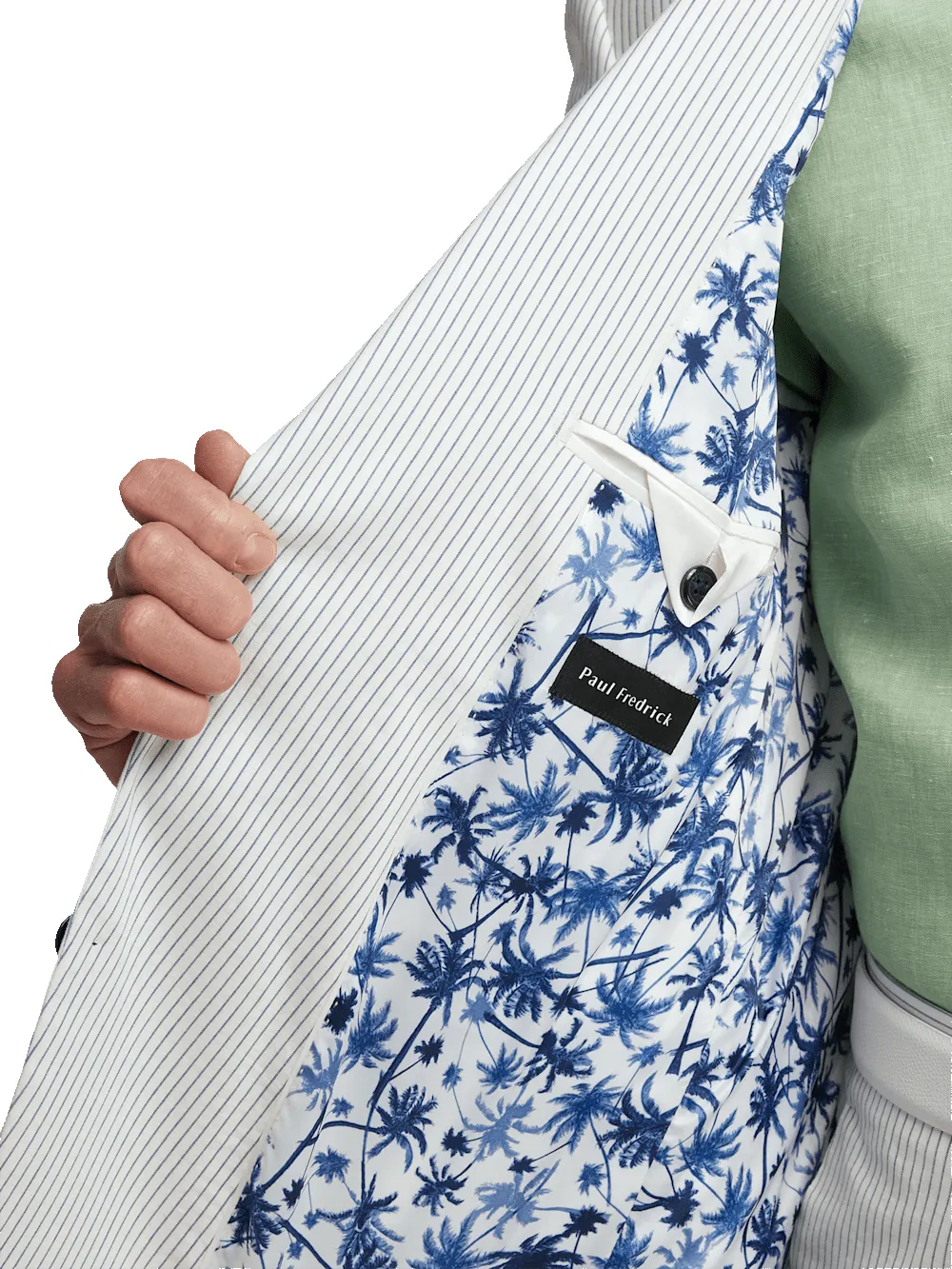 Cotton Stretch Stripe Seersucker Peak Lapel Suit - White/blue sold by Paul Fredrick product image thumbnail 4