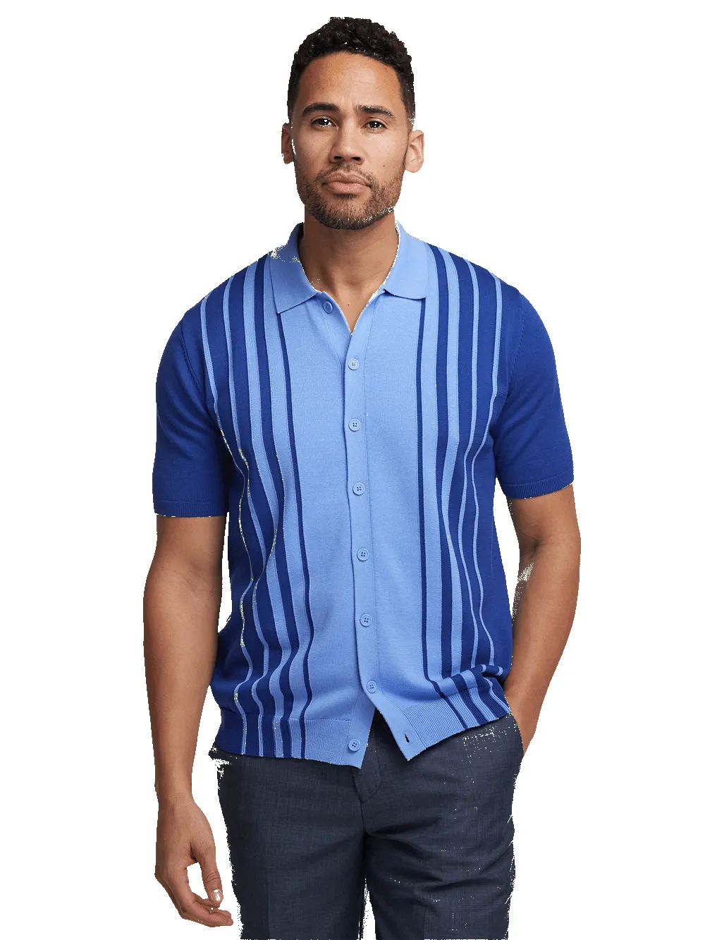 Cotton Button Front Polo - Blue sold by Paul Fredrick product image thumbnail 2