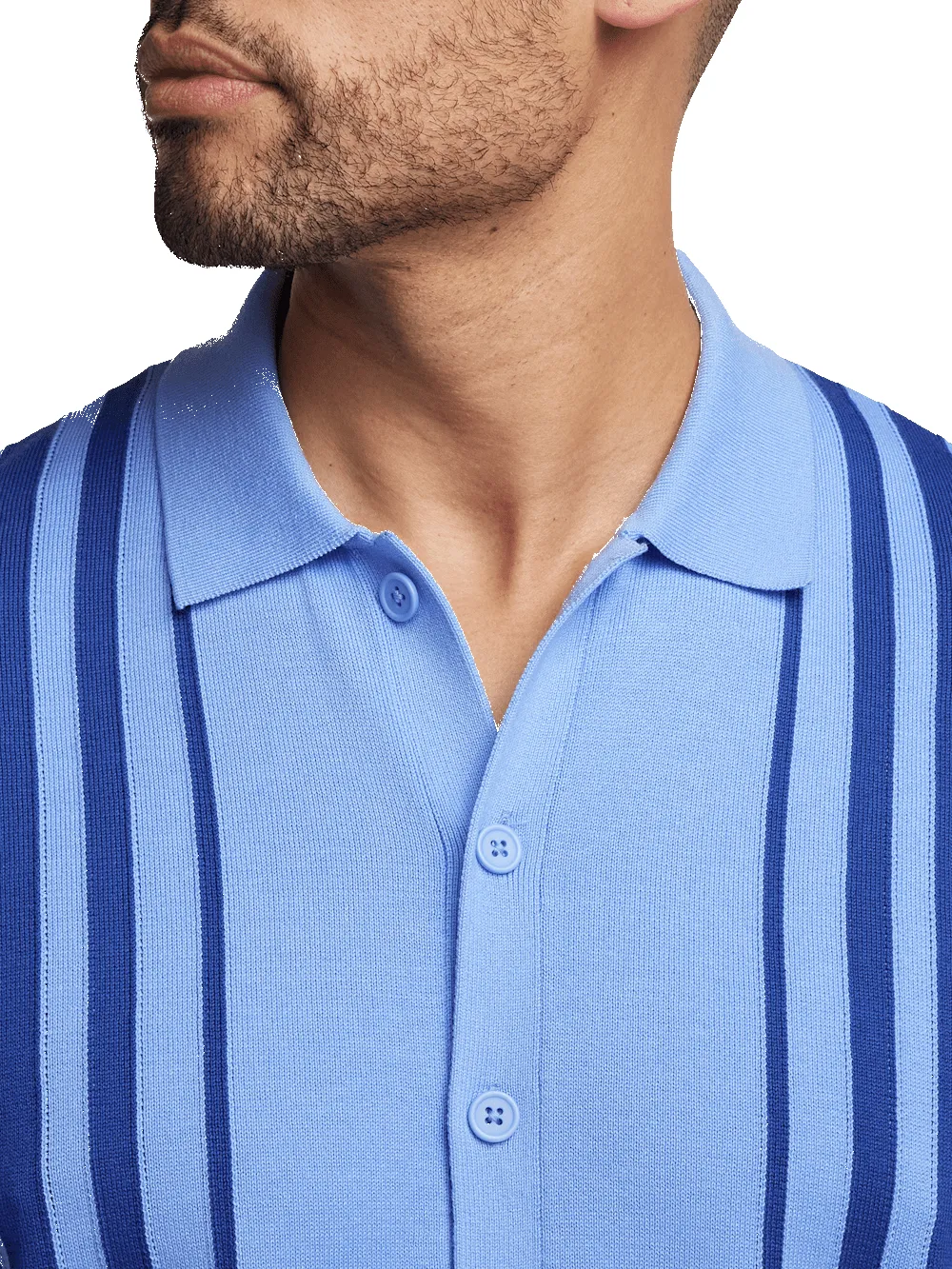 Cotton Button Front Polo - Blue sold by Paul Fredrick product image thumbnail 3