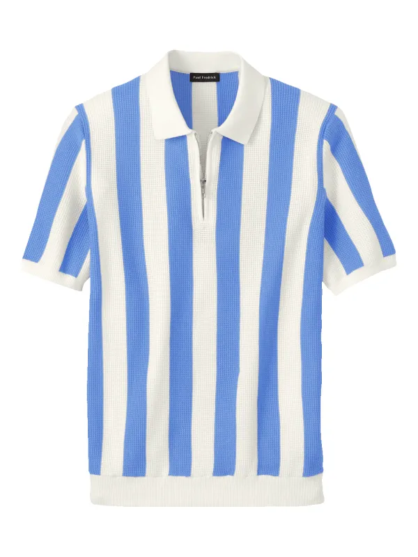 Cotton Quarter Zip Polo - Blue sold by Paul Fredrick