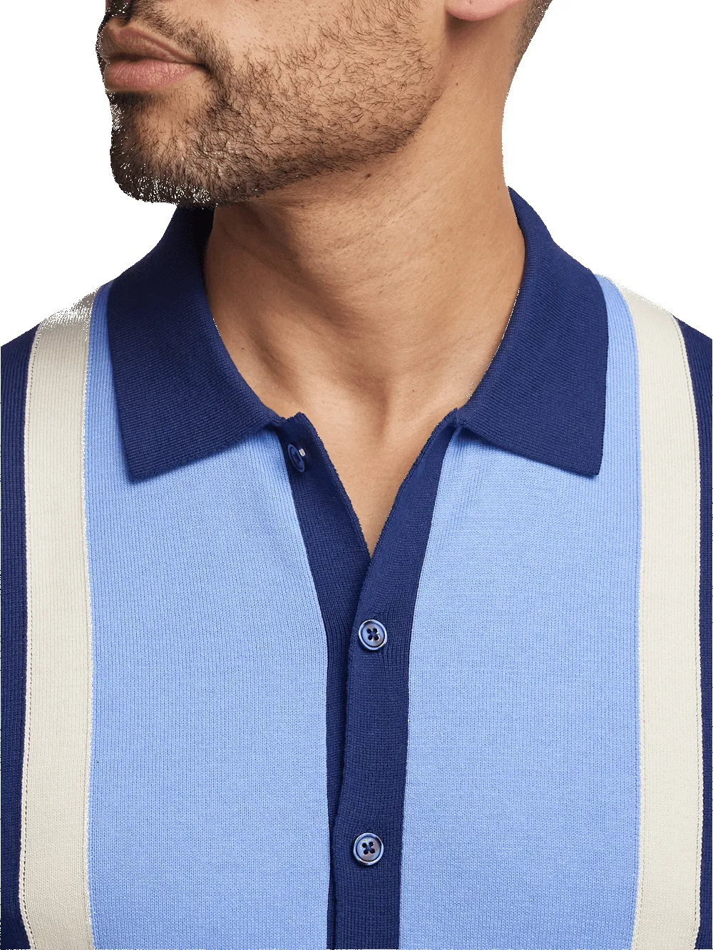 Cotton Button Front Polo - Navy sold by Paul Fredrick product image thumbnail 3