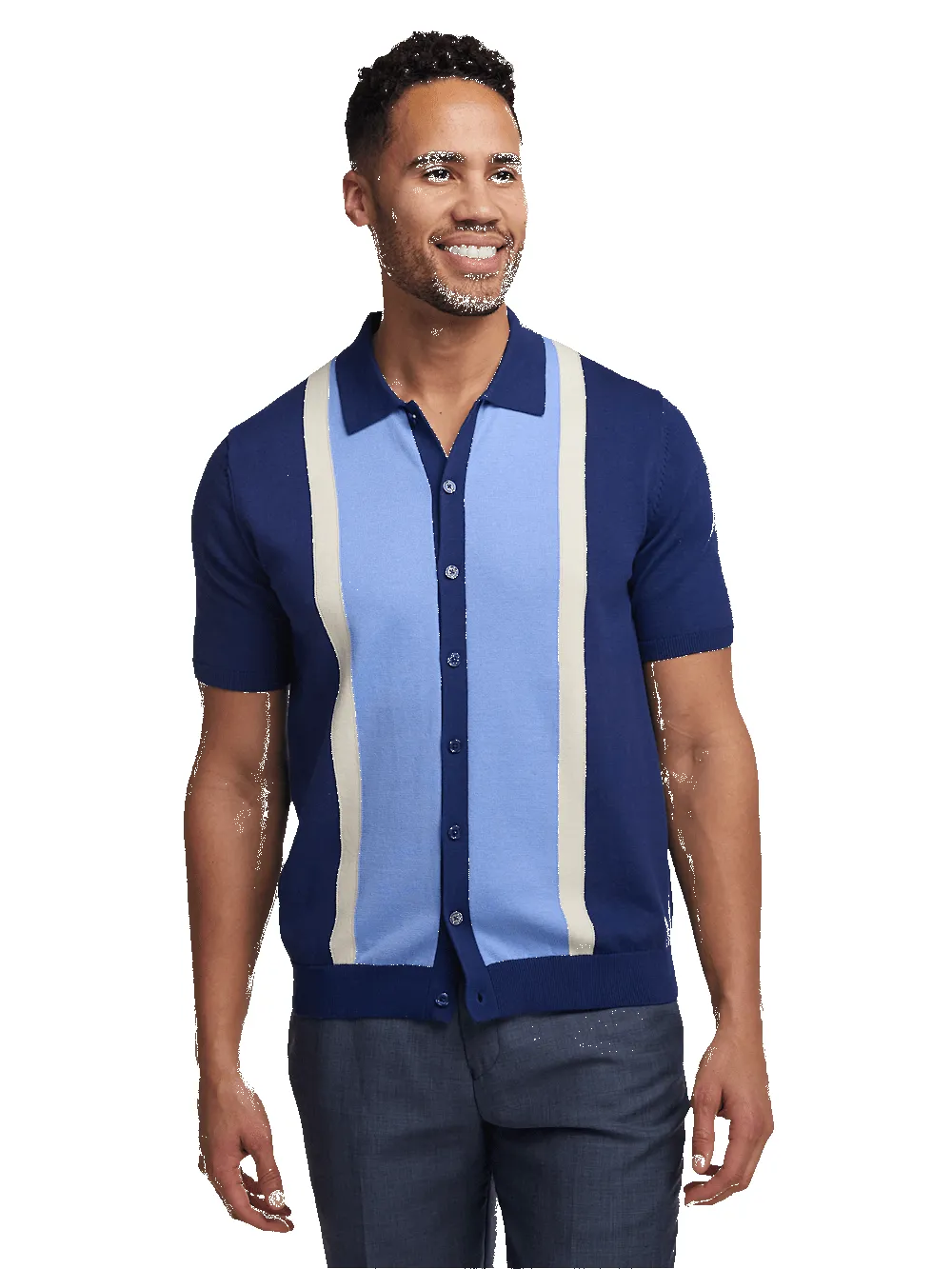 Cotton Button Front Polo - Navy sold by Paul Fredrick product image thumbnail 2