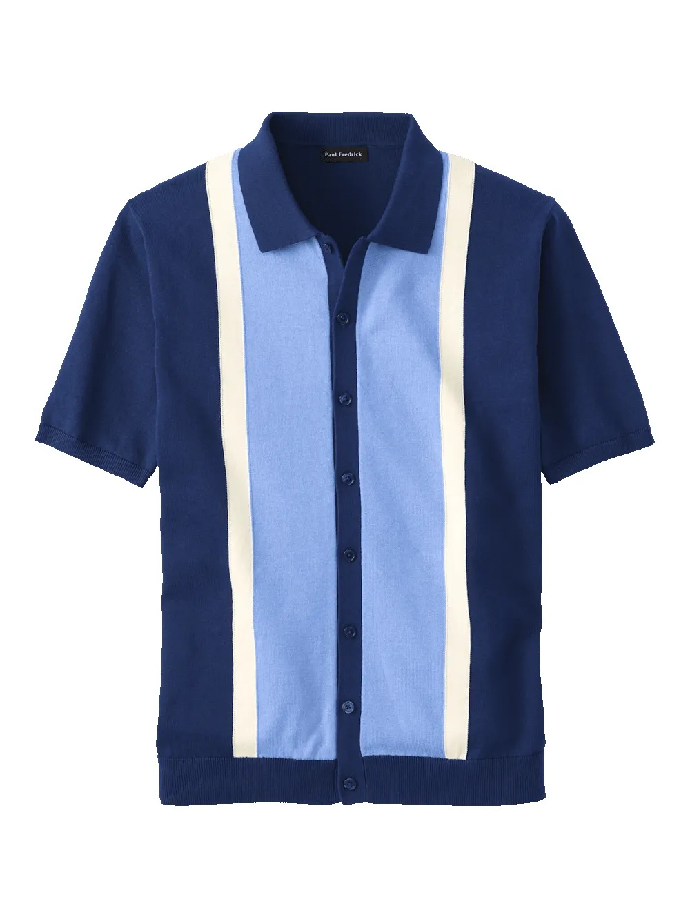 Cotton Button Front Polo - Navy sold by Paul Fredrick
