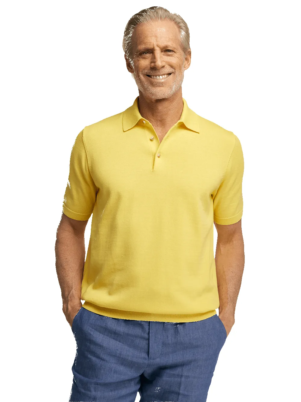 Supima Cotton Three Button Polo - Light Yellow sold by Paul Fredrick product image thumbnail 2