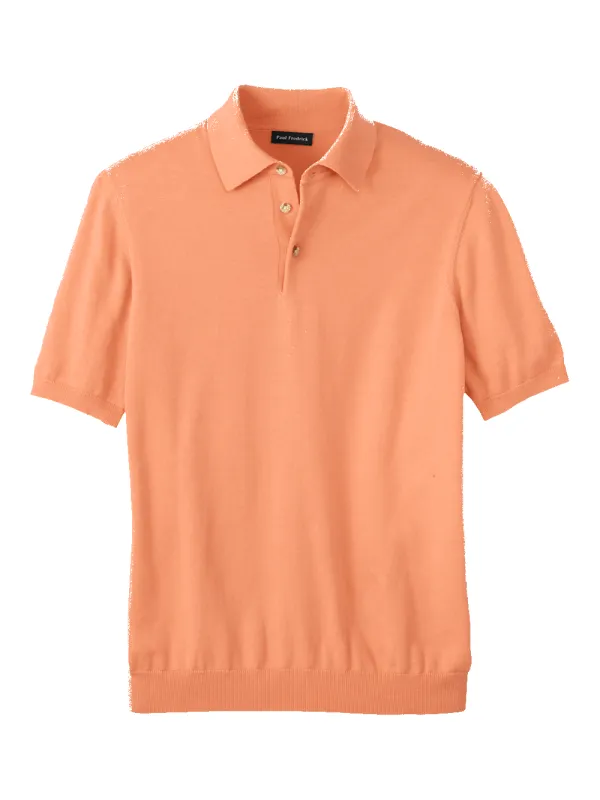 Supima Cotton Three Button Polo - Coral sold by Paul Fredrick