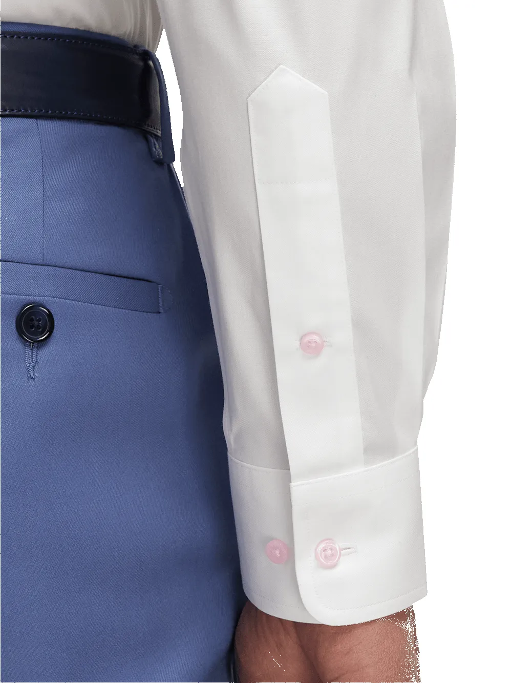 Comfort Stretch Non-Iron Solid Dress Shirt With Contrast Trim - White/pink sold by Paul Fredrick product image thumbnail 4