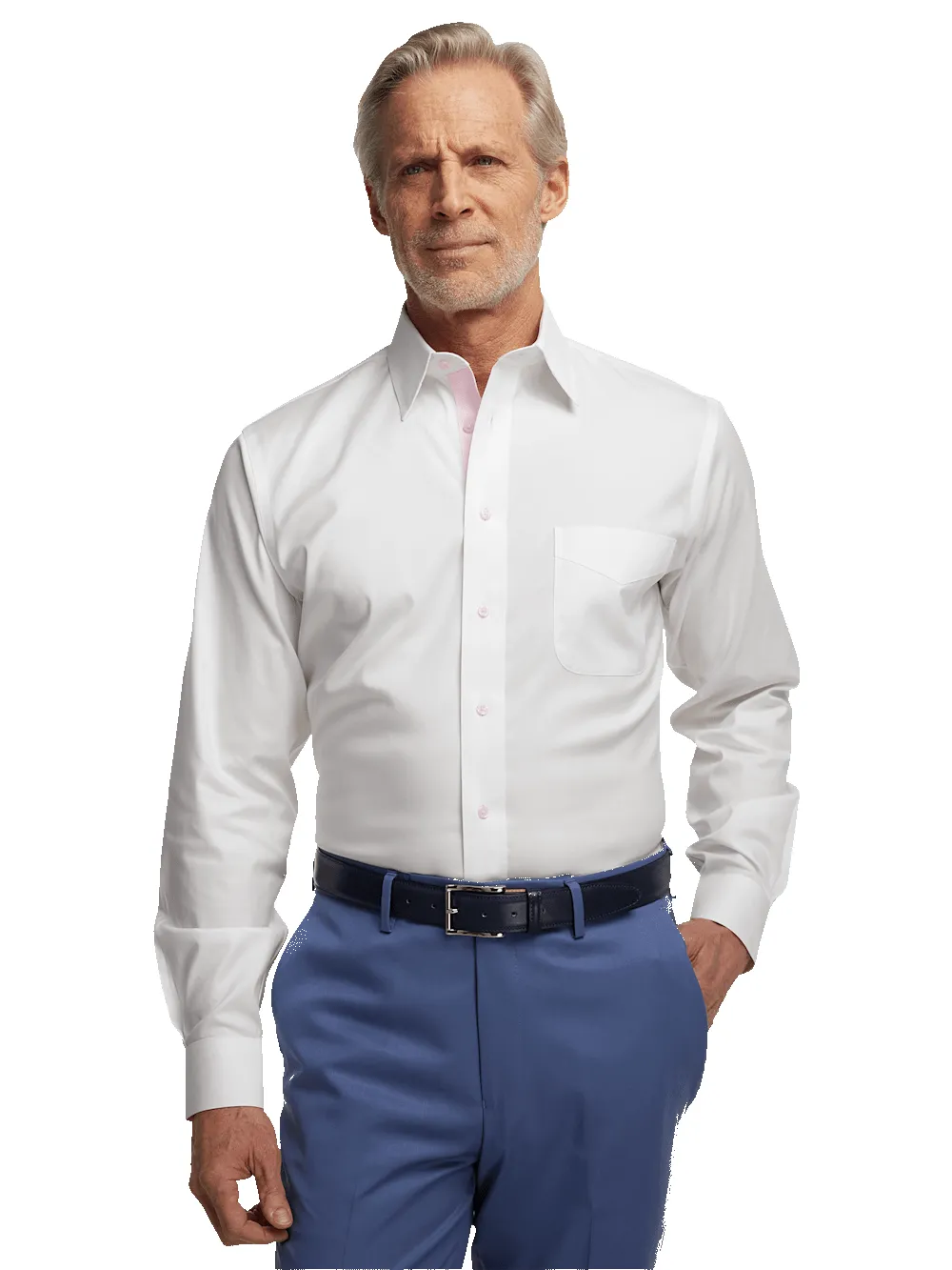 Comfort Stretch Non-Iron Solid Dress Shirt With Contrast Trim - White/pink sold by Paul Fredrick product image thumbnail 2