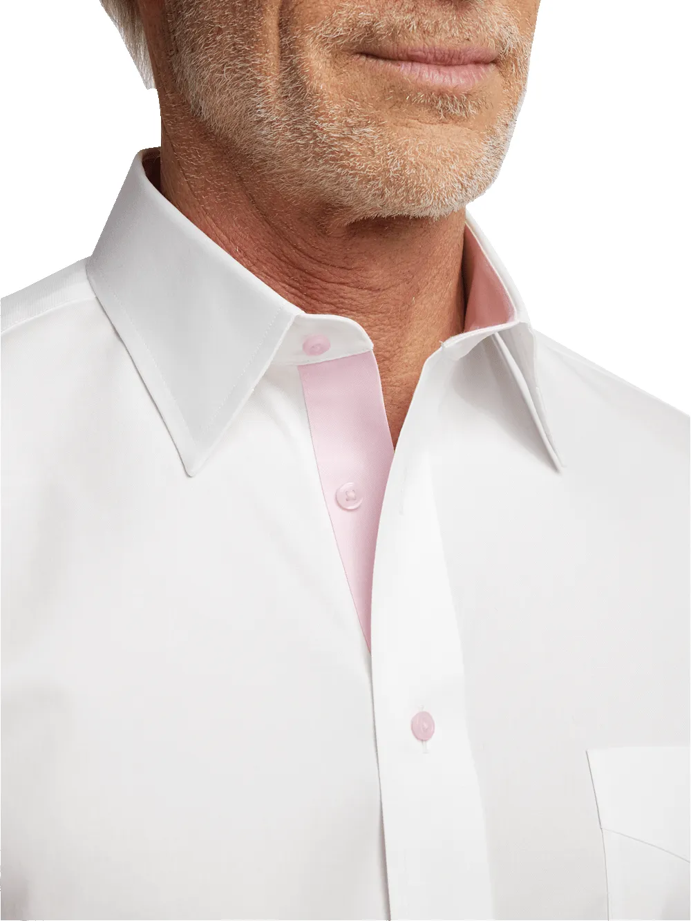 Comfort Stretch Non-Iron Solid Dress Shirt With Contrast Trim - White/pink sold by Paul Fredrick product image thumbnail 3