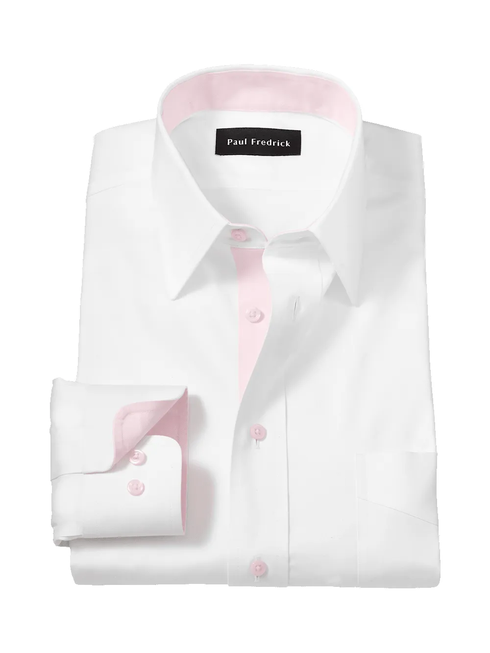 Comfort Stretch Non-Iron Solid Dress Shirt With Contrast Trim - White/pink sold by Paul Fredrick