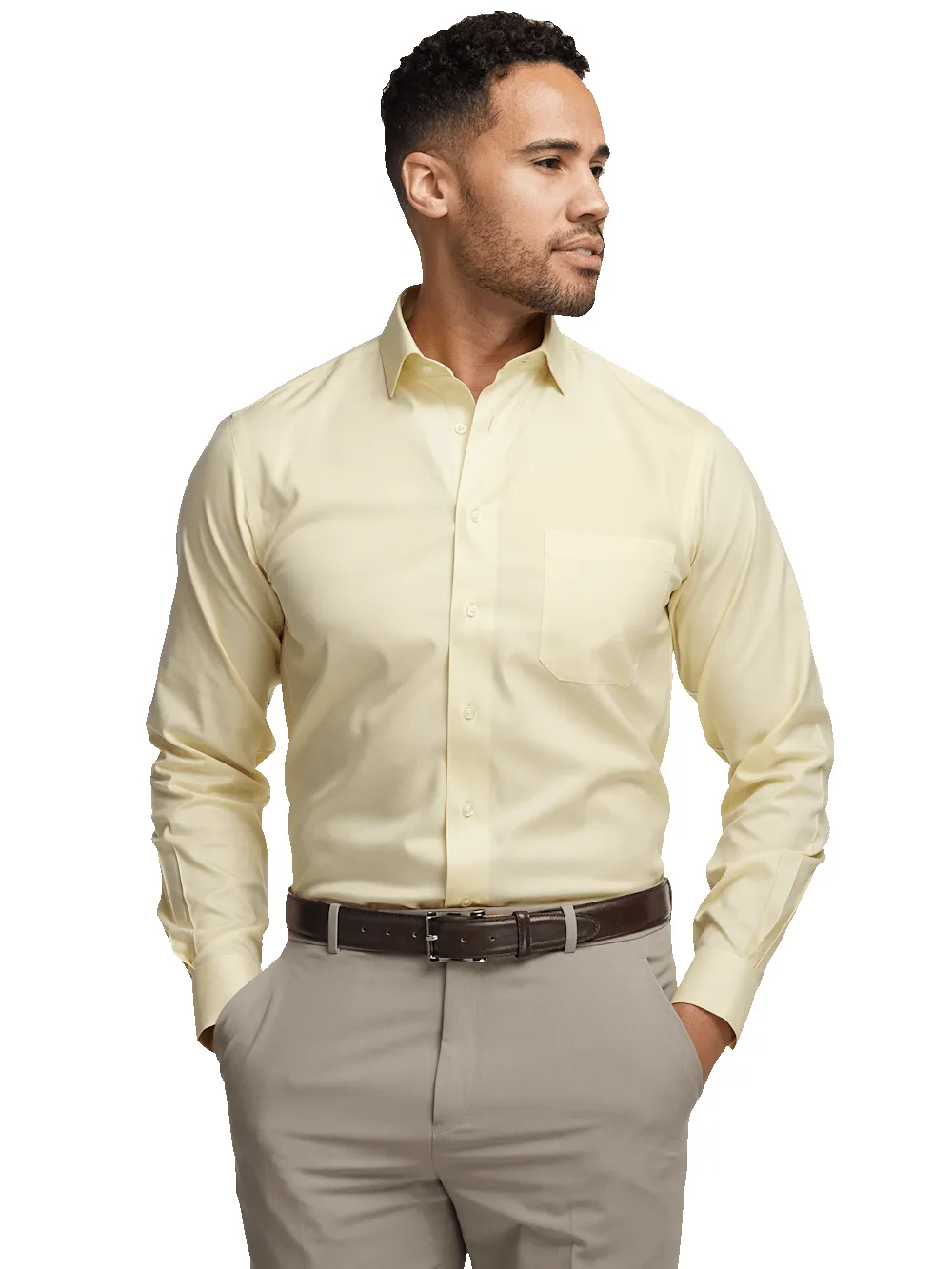 Comfort Stretch Non-Iron Herringbone Dress Shirt - Yellow sold by Paul Fredrick product image thumbnail 2