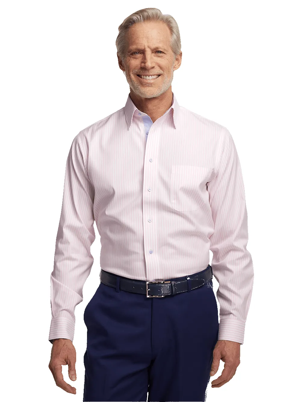 Comfort Stretch Non-Iron Stripe Dress Shirt With Contrast Trim - Pink sold by Paul Fredrick product image thumbnail 2