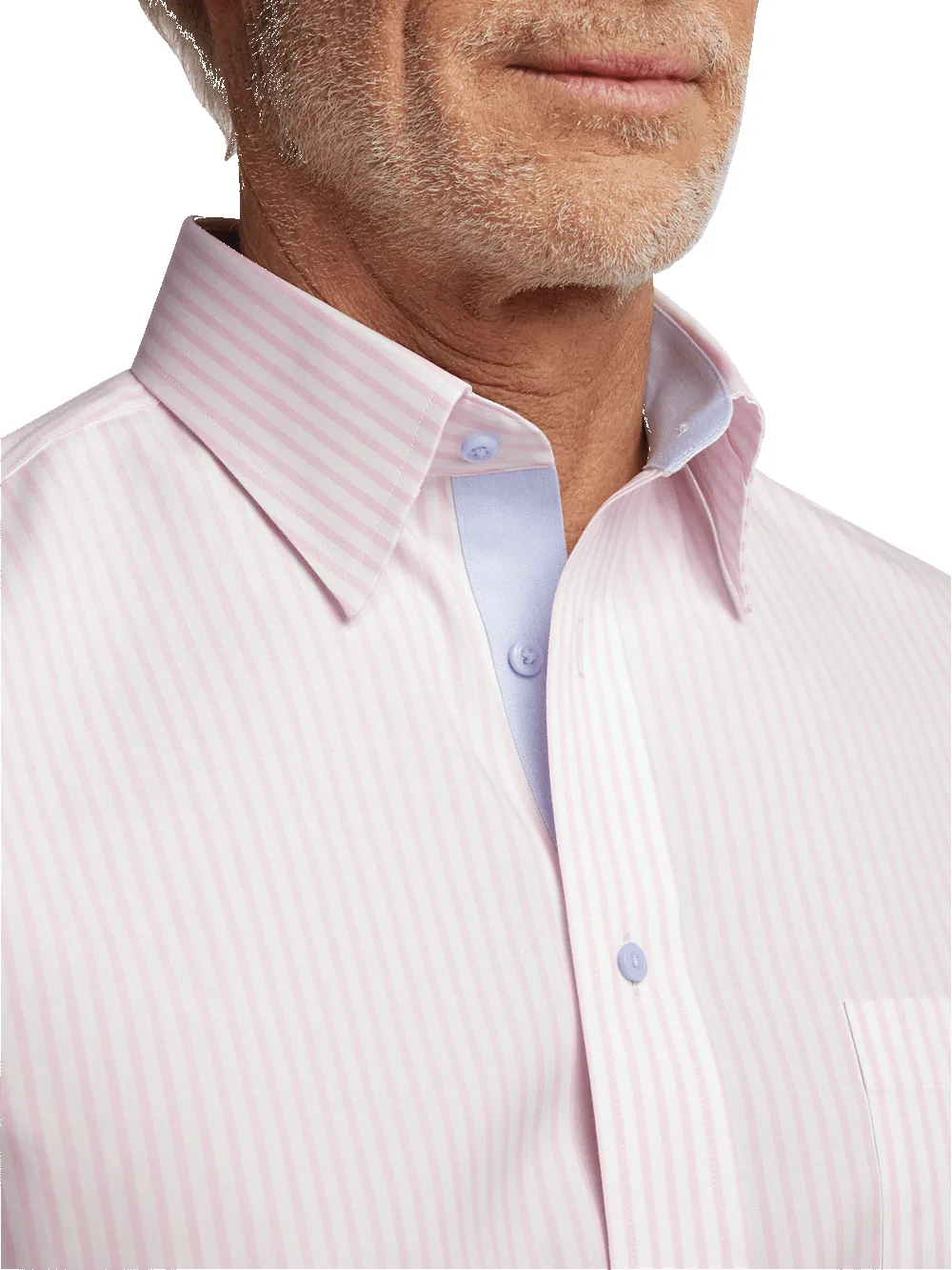 Comfort Stretch Non-Iron Stripe Dress Shirt With Contrast Trim - Pink sold by Paul Fredrick product image thumbnail 3