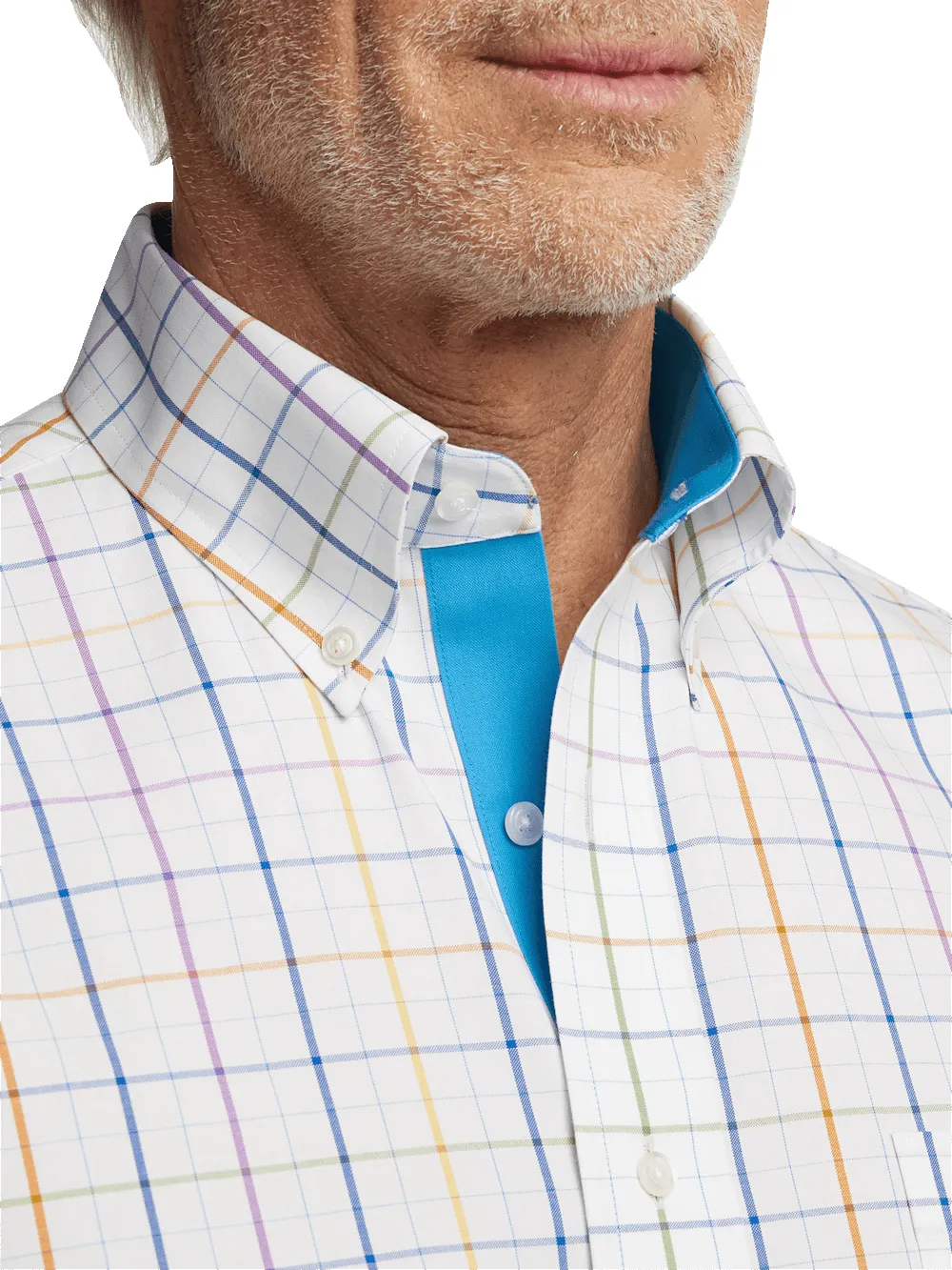 Comfort Stretch Non-Iron Tattersall Dress Shirt With Contrast Trim - Multi sold by Paul Fredrick product image thumbnail 3