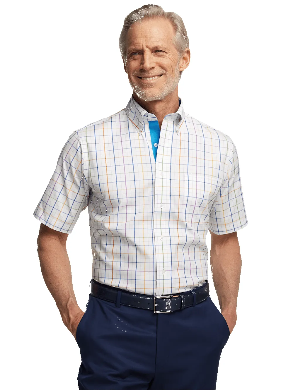 Comfort Stretch Non-Iron Tattersall Dress Shirt With Contrast Trim - Multi sold by Paul Fredrick product image thumbnail 2