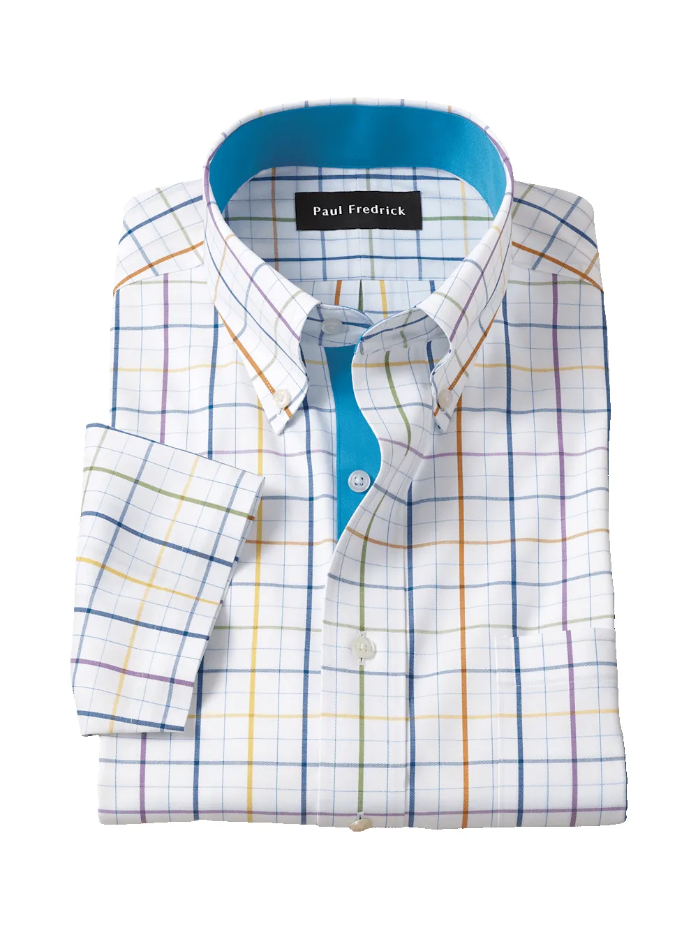Comfort Stretch Non-Iron Tattersall Dress Shirt With Contrast Trim - Multi sold by Paul Fredrick