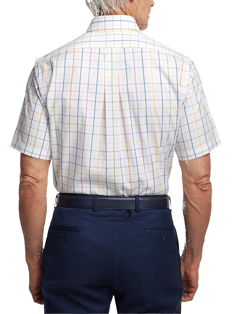 Comfort Stretch Non-Iron Tattersall Dress Shirt With Contrast Trim - Multi sold by Paul Fredrick product image thumbnail 5
