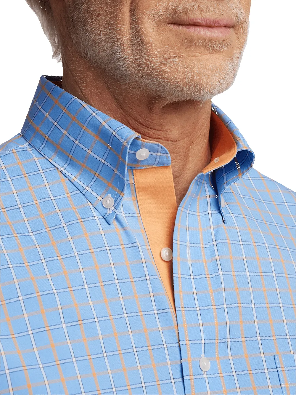 Comfort Stretch Non-Iron Check Dress Shirt With Contrast Trim - Blue/melon sold by Paul Fredrick product image thumbnail 3
