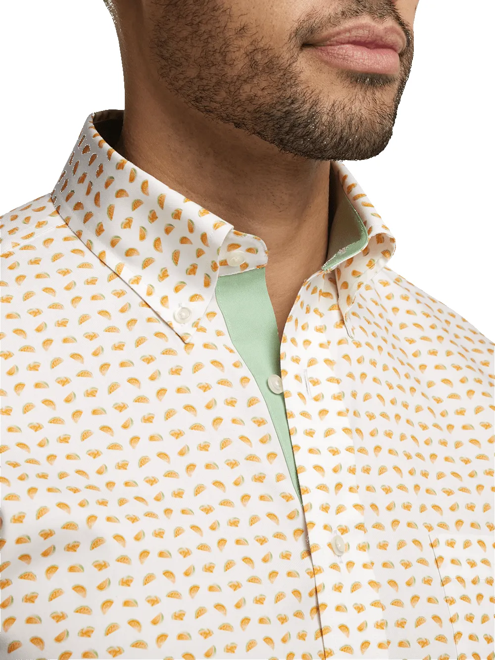 Comfort Stretch Non-Iron Novelty Dress Shirt With Contrast Trim - White/melon sold by Paul Fredrick product image thumbnail 3