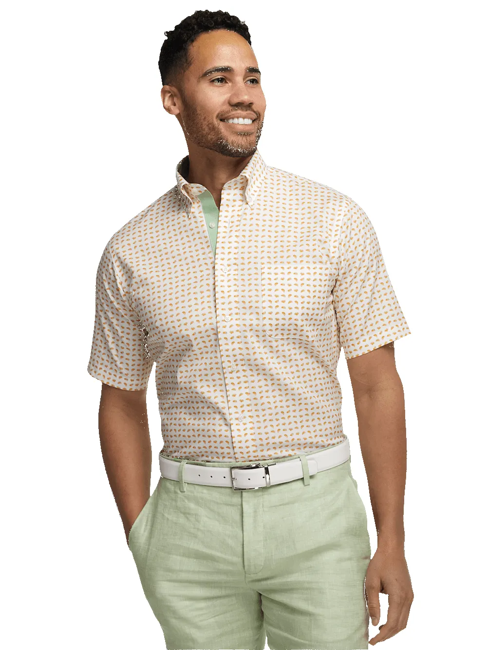 Comfort Stretch Non-Iron Novelty Dress Shirt With Contrast Trim - White/melon sold by Paul Fredrick product image thumbnail 2