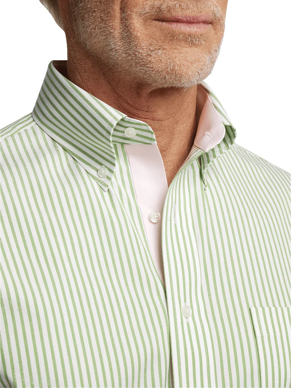 Comfort Stretch Non-Iron Stripe Dress Shirt With Contrast Trim - Green sold by Paul Fredrick product image thumbnail 3