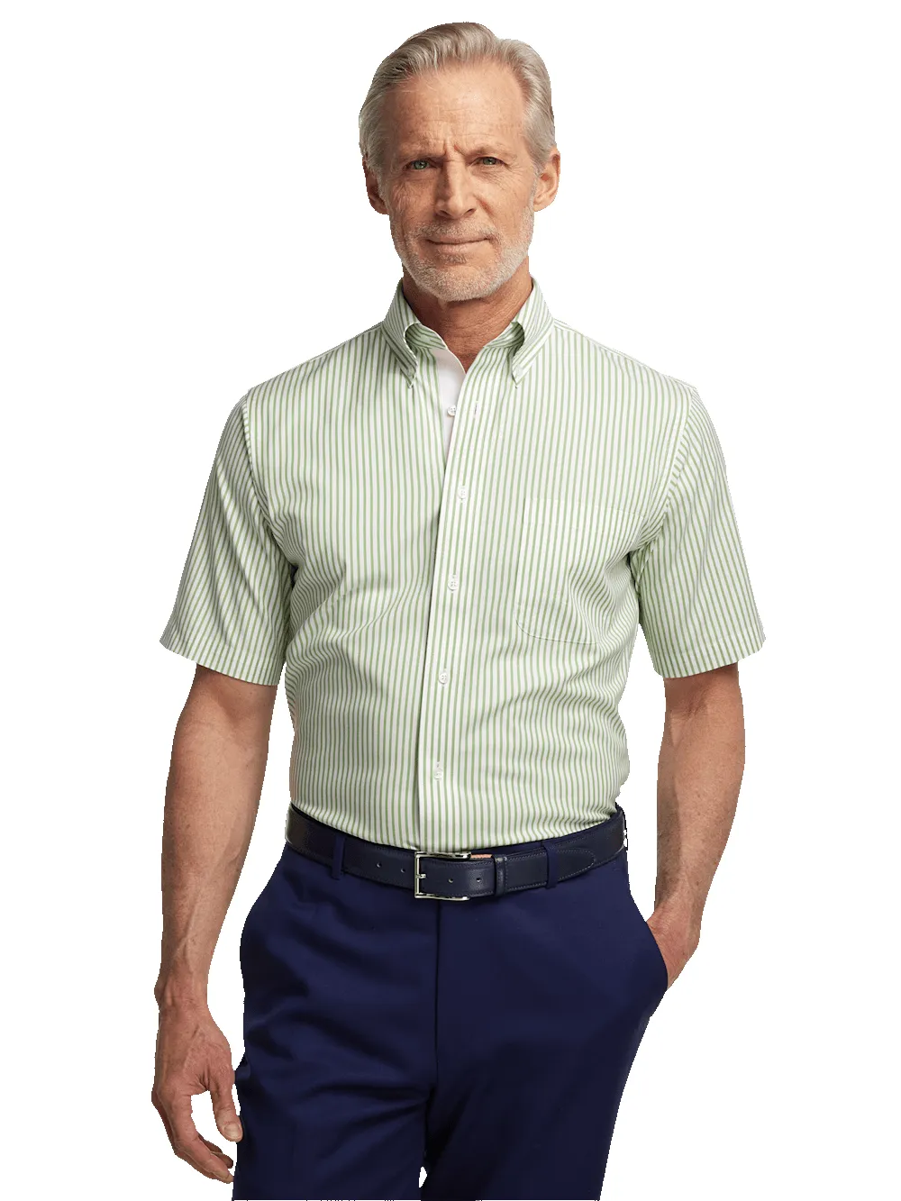 Comfort Stretch Non-Iron Stripe Dress Shirt With Contrast Trim - Green sold by Paul Fredrick product image thumbnail 2