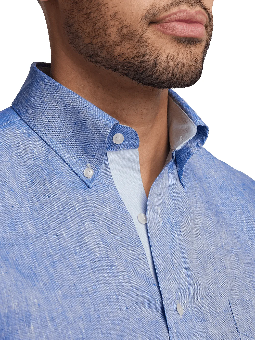 Non-Iron Linen Solid Dress Shirt With Contrast Trim - Dark Blue sold by Paul Fredrick product image thumbnail 3