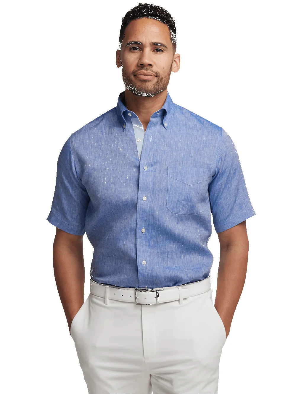 Non-Iron Linen Solid Dress Shirt With Contrast Trim - Dark Blue sold by Paul Fredrick product image thumbnail 2