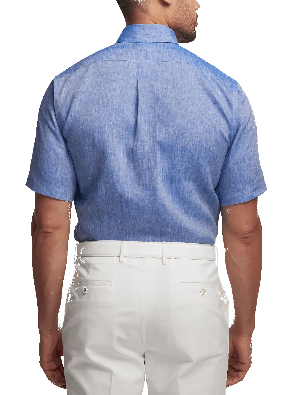 Non-Iron Linen Solid Dress Shirt With Contrast Trim - Dark Blue sold by Paul Fredrick product image thumbnail 5