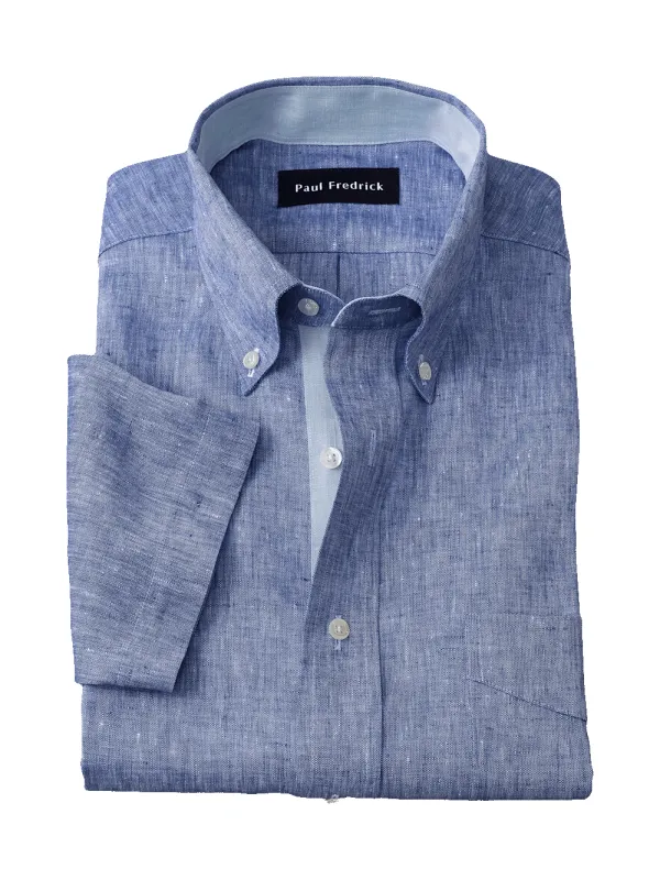 Non-Iron Linen Solid Dress Shirt With Contrast Trim - Dark Blue sold by Paul Fredrick