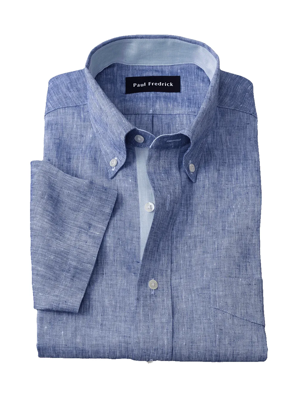 Non-Iron Linen Solid Dress Shirt With Contrast Trim - Dark Blue sold by Paul Fredrick