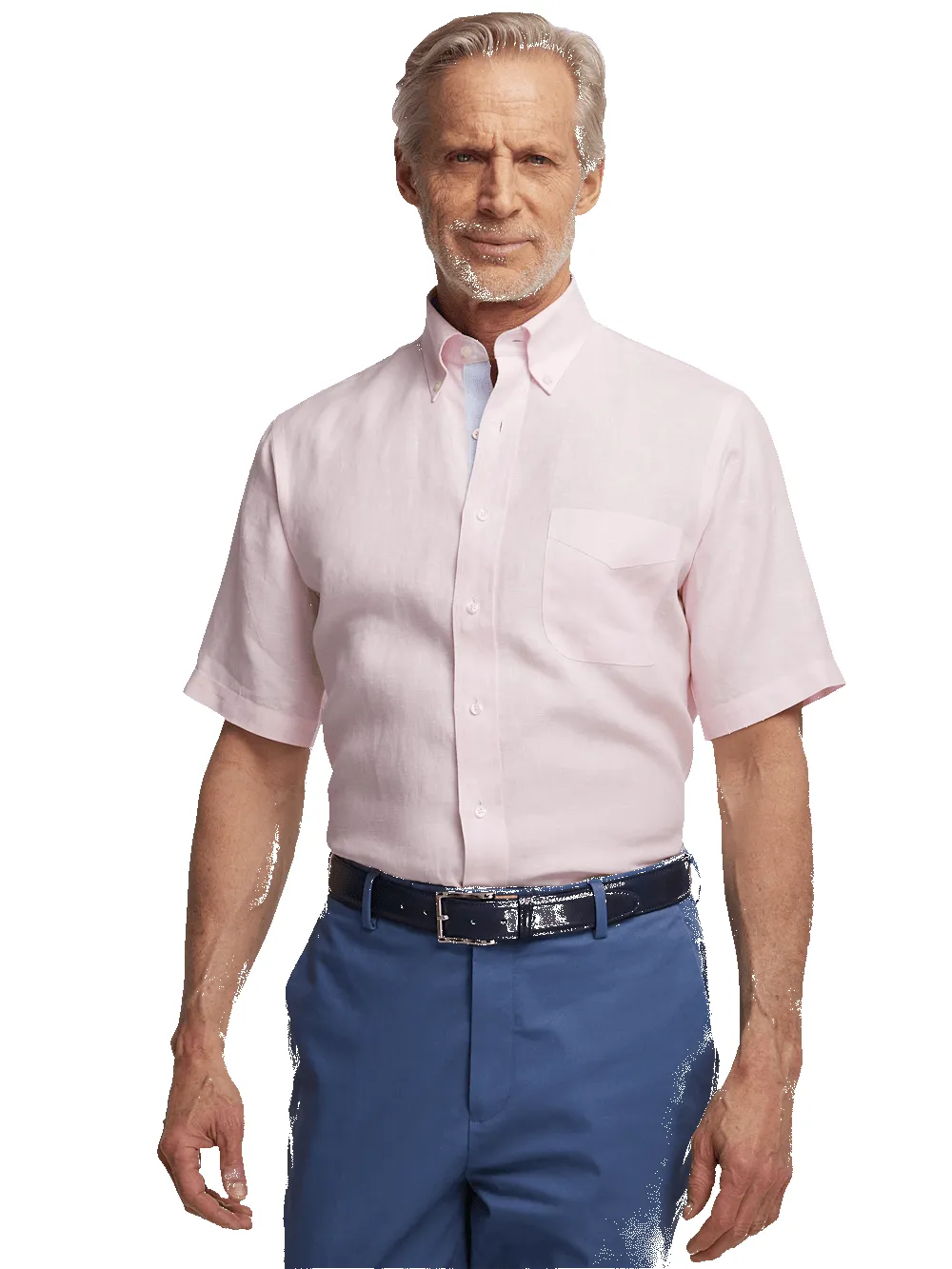 Non-Iron Linen Solid Dress Shirt With Contrast Trim - Pink sold by Paul Fredrick product image thumbnail 2