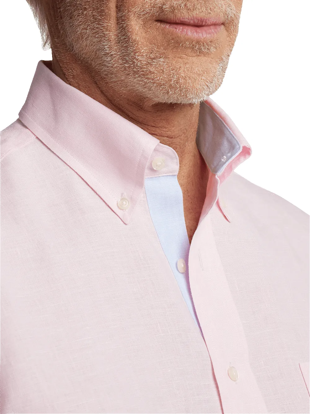 Non-Iron Linen Solid Dress Shirt With Contrast Trim - Pink sold by Paul Fredrick product image thumbnail 3