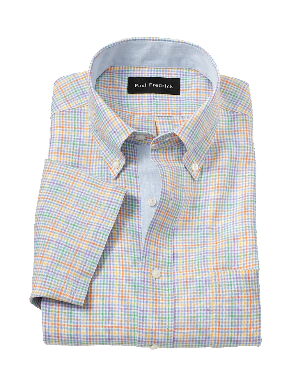 Non-Iron Linen Plaid Dress Shirt With Contrast Trim - Multi sold by Paul Fredrick