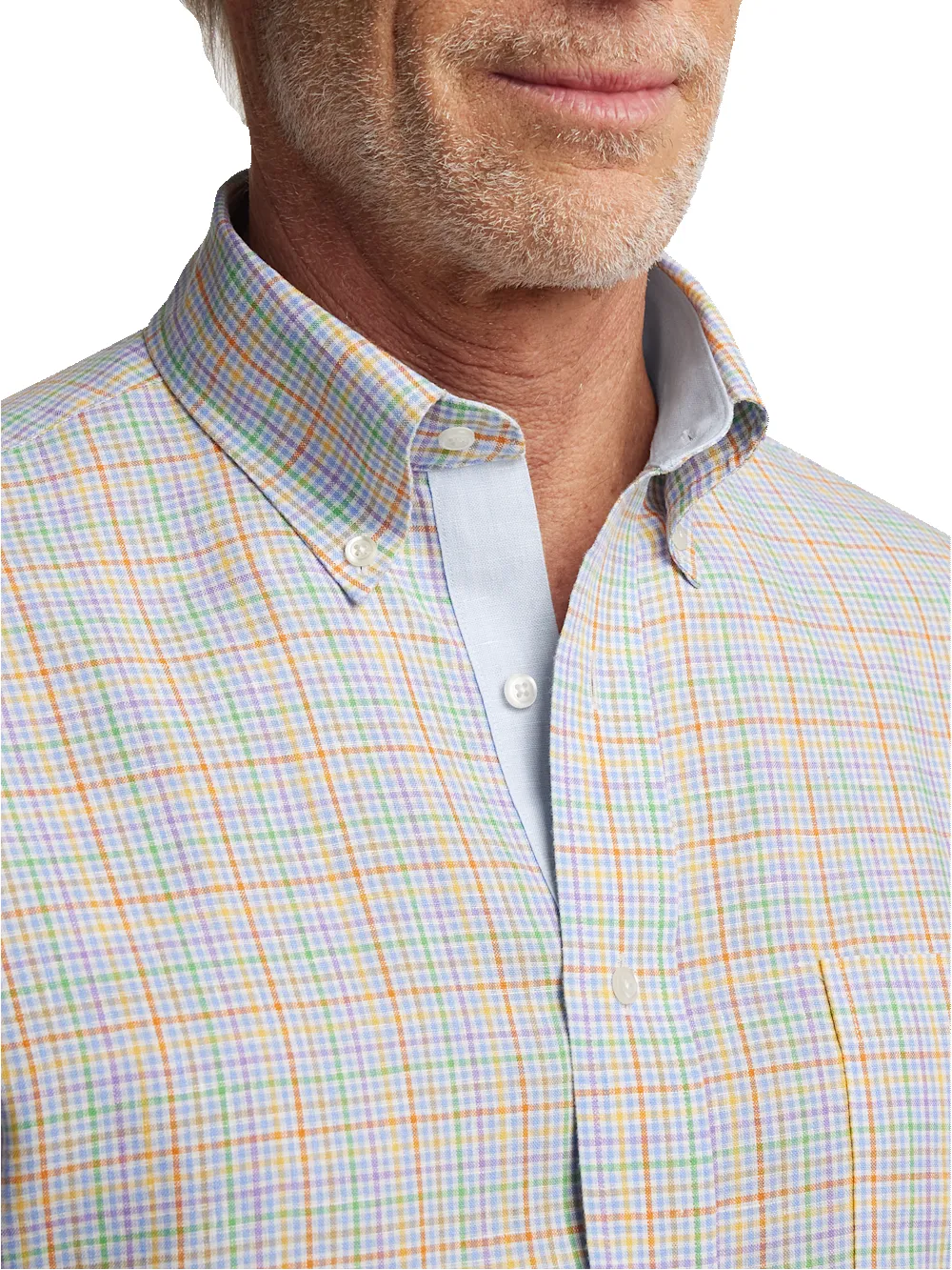 Non-Iron Linen Plaid Dress Shirt With Contrast Trim - Multi sold by Paul Fredrick product image thumbnail 3
