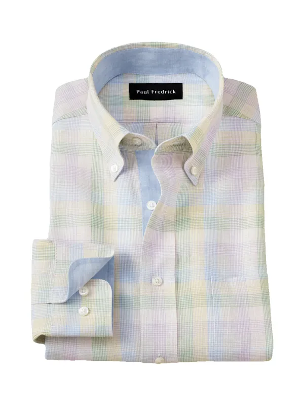 Non-Iron Linen Plaid Dress Shirt With Contrast Trim - Multi sold by Paul Fredrick