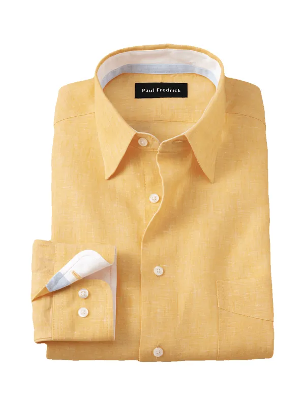 Non-Iron Linen Solid Dress Shirt With Contrast Trim - Yellow sold by Paul Fredrick