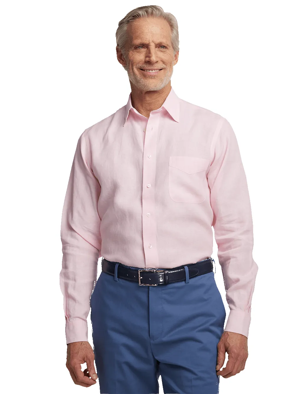 Non-Iron Linen Solid Dress Shirt With Contrast Trim - Pink sold by Paul Fredrick product image thumbnail 2