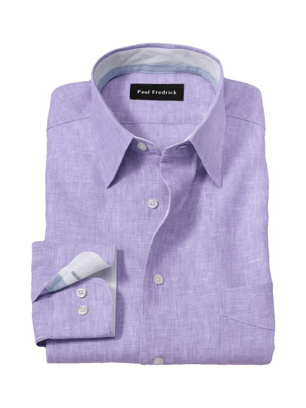 Non-Iron Linen Solid Dress Shirt With Contrast Trim - Lavender sold by Paul Fredrick
