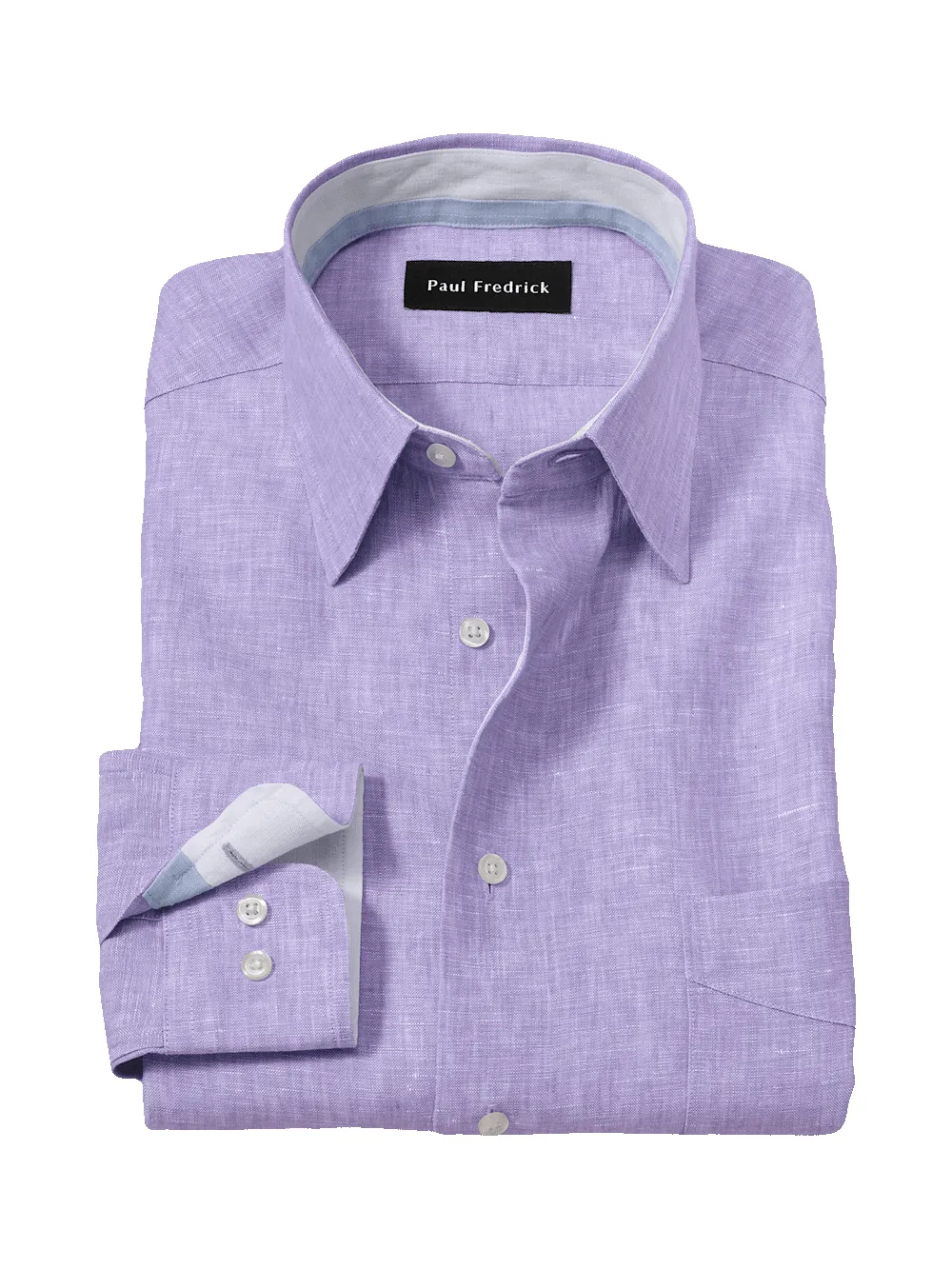 Non-Iron Linen Solid Dress Shirt With Contrast Trim - Lavender sold by Paul Fredrick
