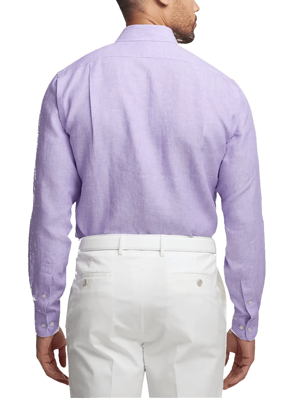 Non-Iron Linen Solid Dress Shirt With Contrast Trim - Lavender sold by Paul Fredrick product image thumbnail 5