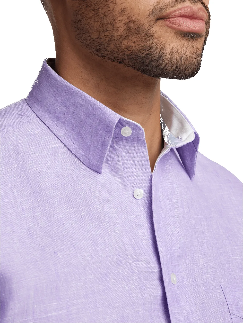 Non-Iron Linen Solid Dress Shirt With Contrast Trim - Lavender sold by Paul Fredrick product image thumbnail 3