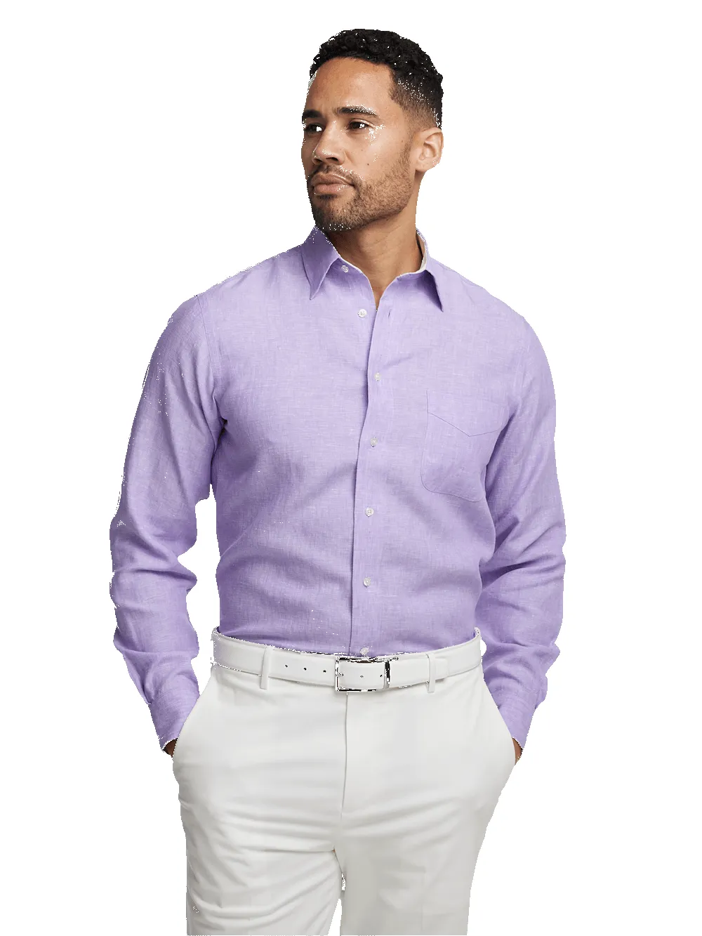 Non-Iron Linen Solid Dress Shirt With Contrast Trim - Lavender sold by Paul Fredrick product image thumbnail 2