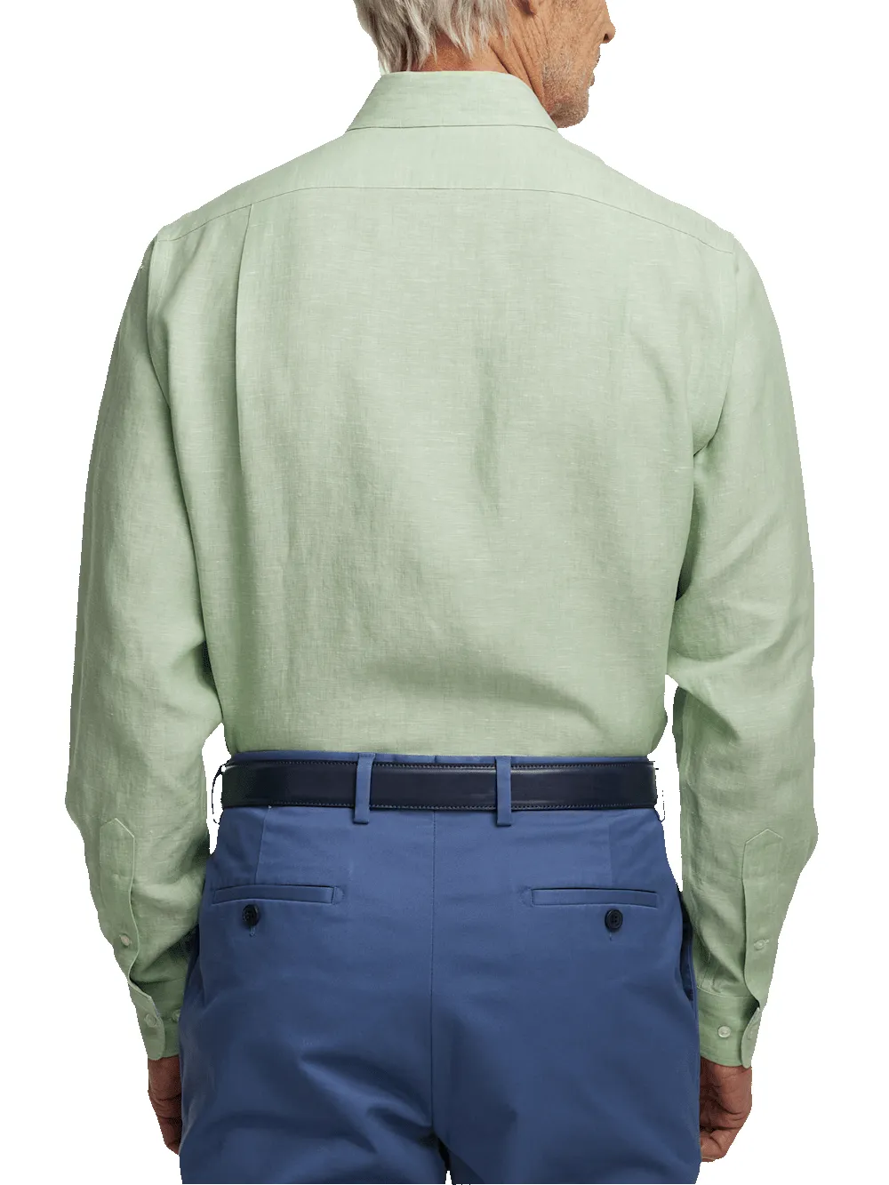 Non-Iron Linen Solid Dress Shirt With Contrast Trim - Green sold by Paul Fredrick product image thumbnail 5