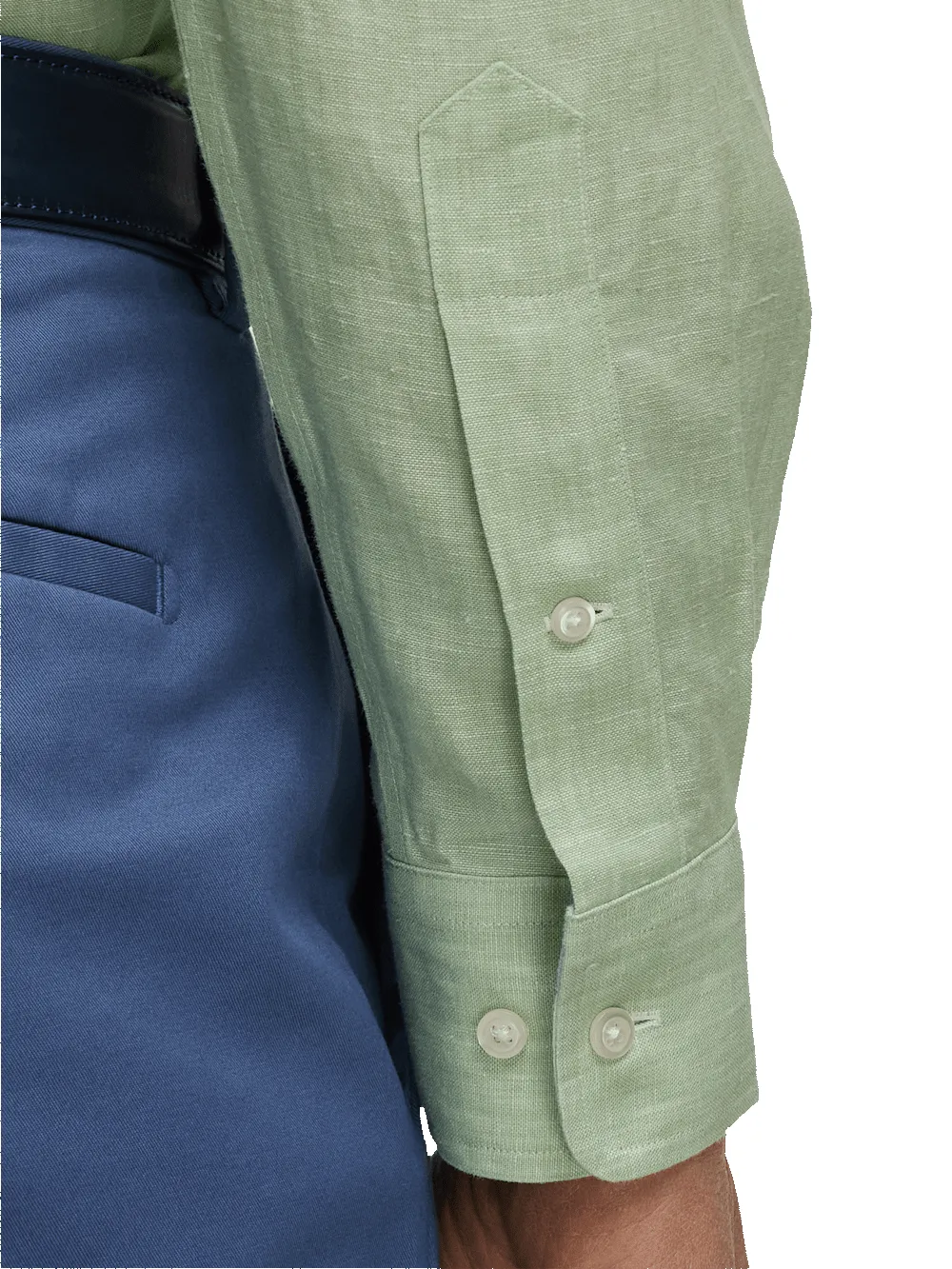 Non-Iron Linen Solid Dress Shirt With Contrast Trim - Green sold by Paul Fredrick product image thumbnail 4