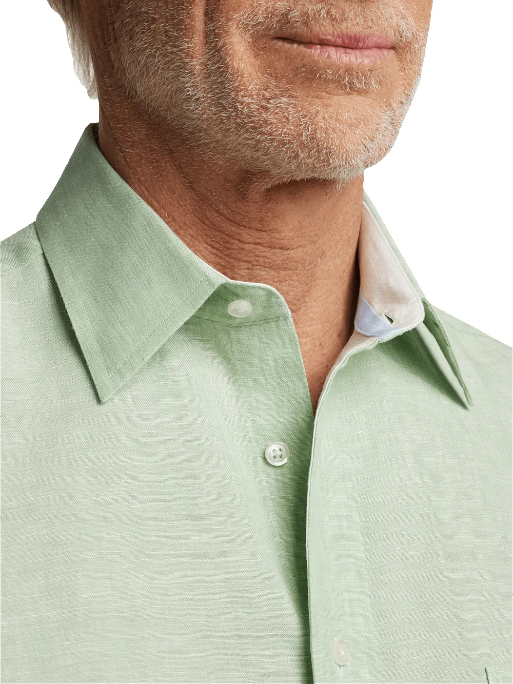 Non-Iron Linen Solid Dress Shirt With Contrast Trim - Green sold by Paul Fredrick product image thumbnail 3