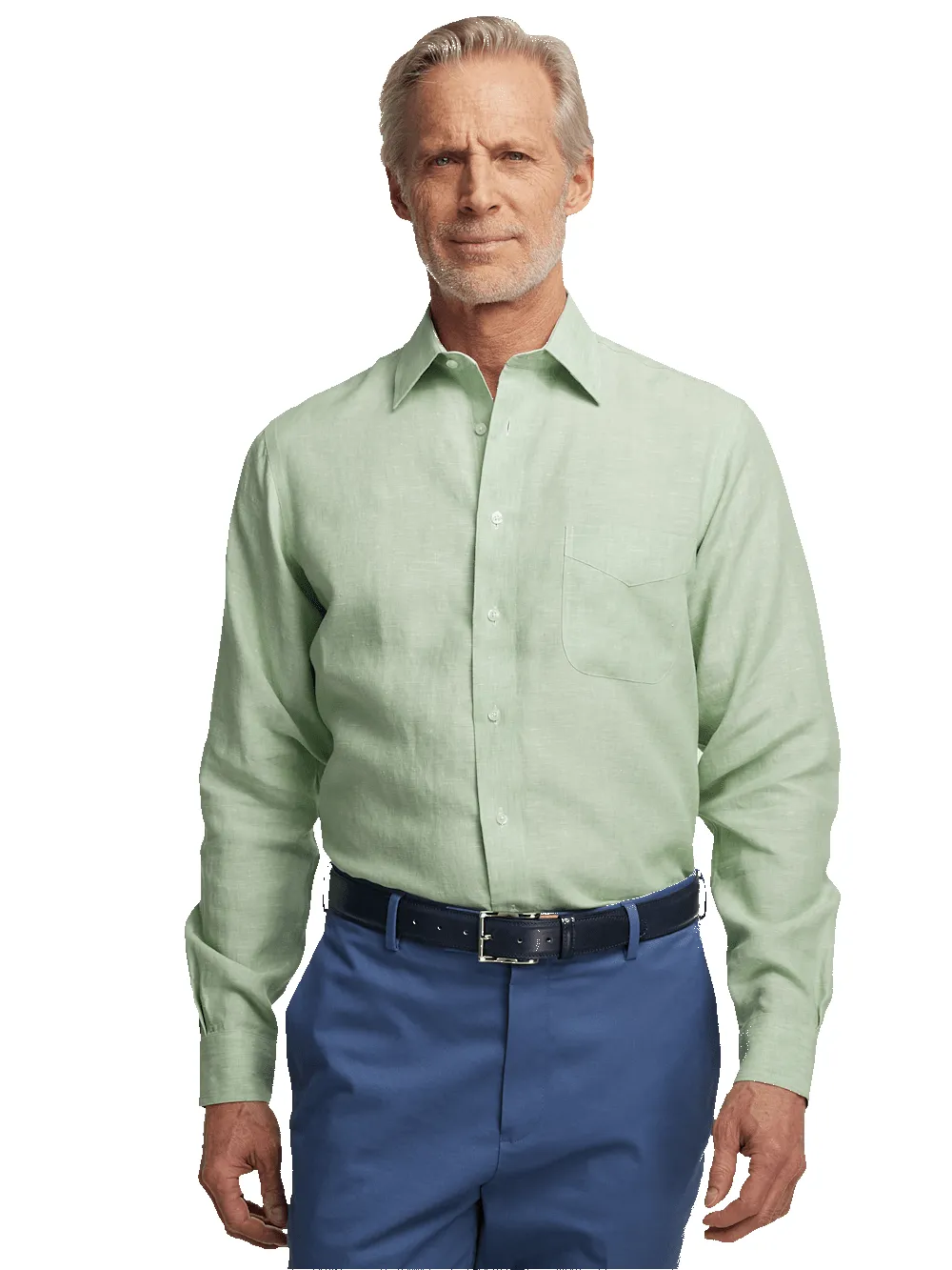 Non-Iron Linen Solid Dress Shirt With Contrast Trim - Green sold by Paul Fredrick product image thumbnail 2